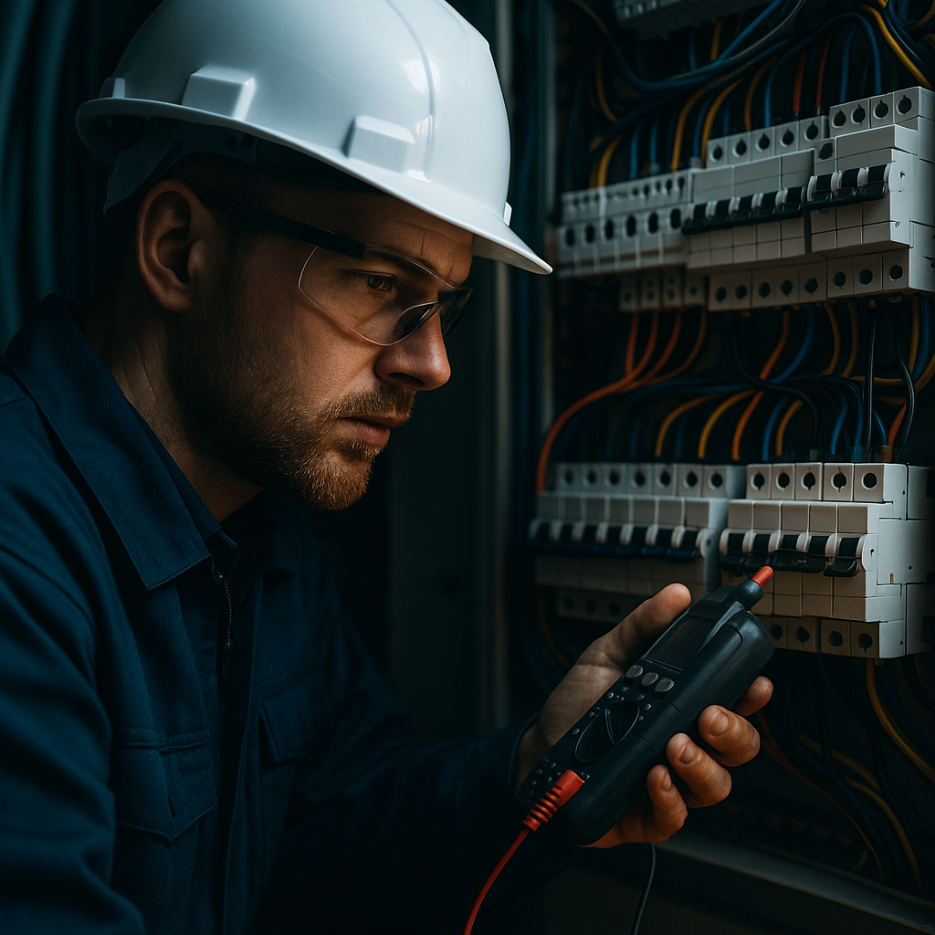 Engenheiro analisando painel elétrico