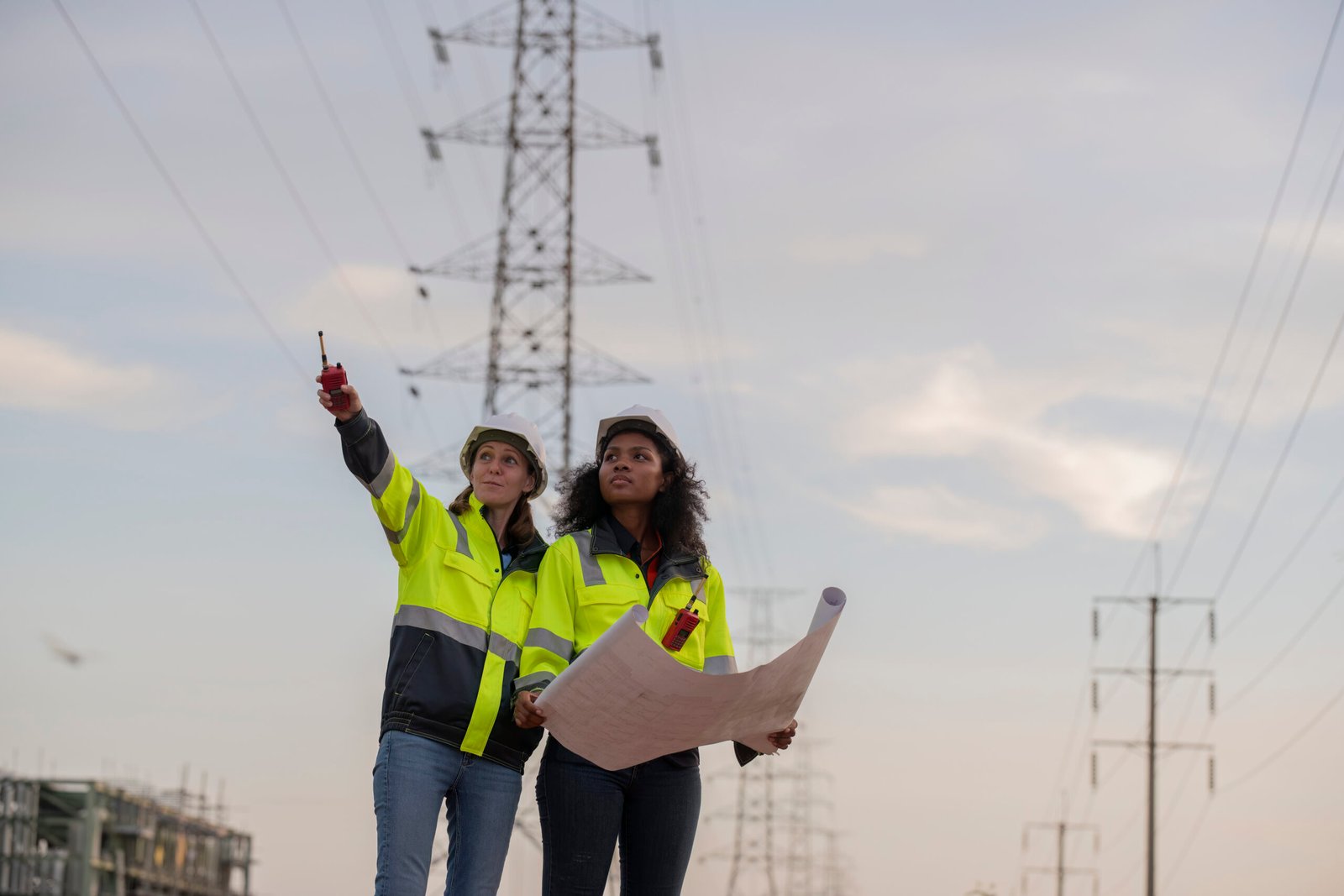 Engenheiras com projeto elétrico
