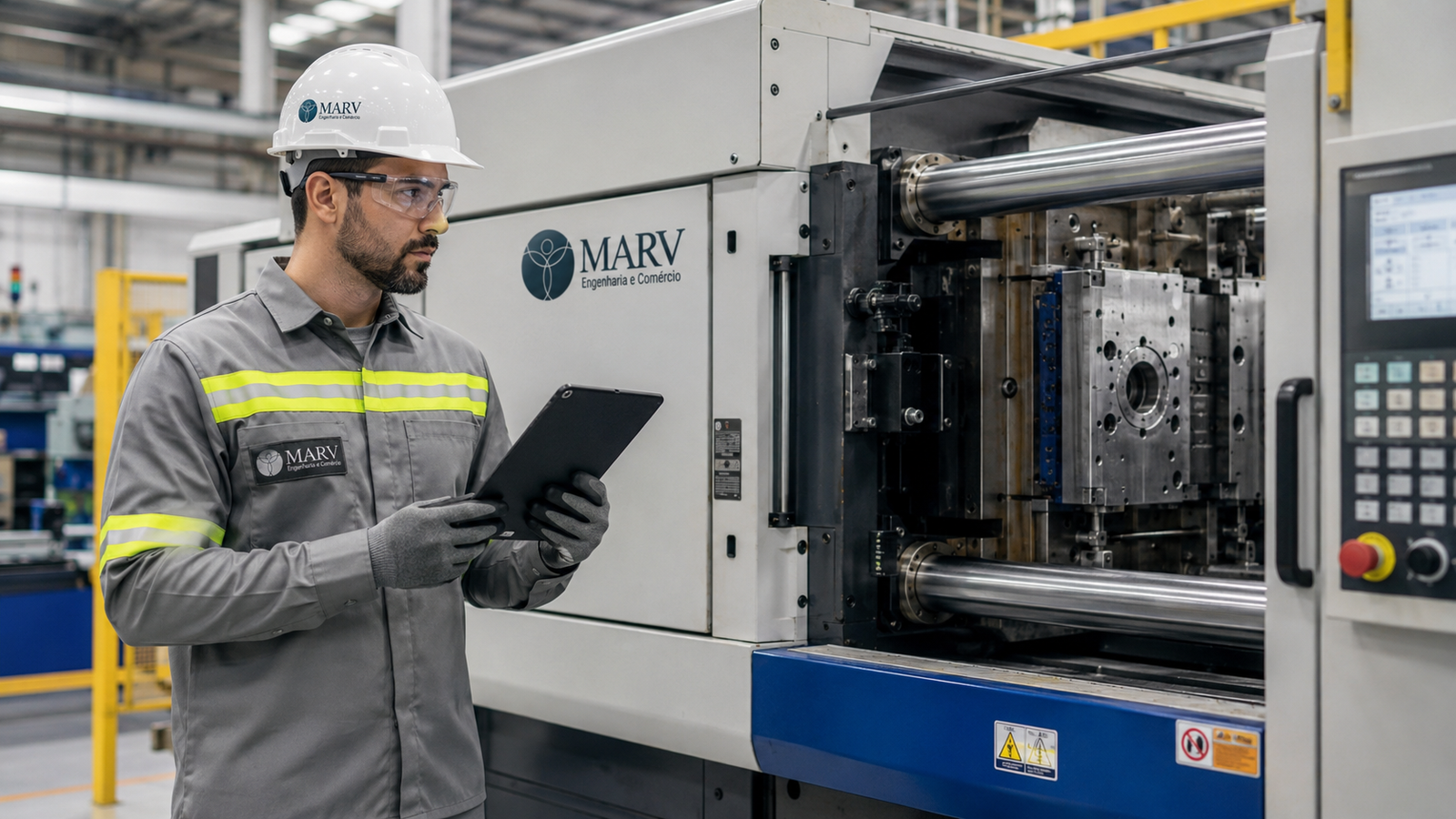 Engenheiro analisando segurança da máquina